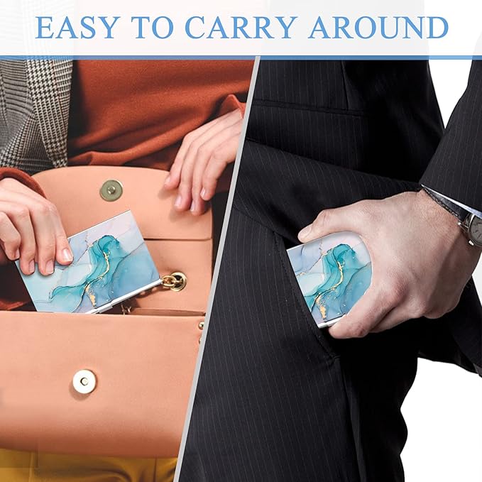 Business Card Holder,Color Printing Men's and Women's Business Card Case,Ultra-Thin Metal Business Card Organizer,Carry-on Pocket Wallet Business Card Holder,Multicolored Marble