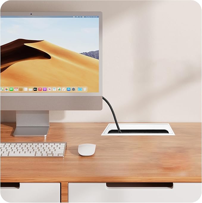 Rectangle Cable Grommet Cover with Brush Strip, Desk Wire Management Hole Cover for Office Table, Computer Desk Cord Organizer Pass Through (Silver