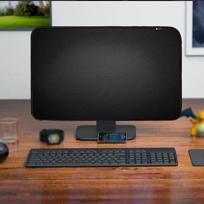 Monitor Dust Cover for iMac 27 inch PU Leather Anti-Static Dustproof Protective Cover for LCD/LED/HD Panel Case Computer Sleeve Monitor Dust Cover with Rear Pocket(Black, 27inch)
