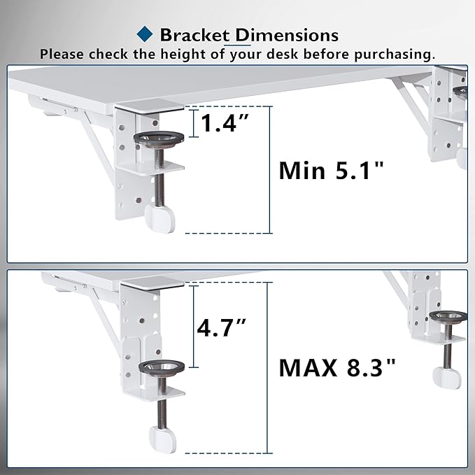 BONTEC Small Ergonomics Desk Extender Tray, 20x9.5 Inch Table Mount Arm Rest Shelf, 90° Foldable Keyboard Tray Platform, Clamp on Computer Arm Rest for Desk, Suitable for Office Desks, White