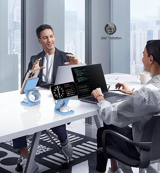 3 in 1 Wireless Charging Station for Apple Multple Devices - Foldable Magnetic Wireless Charger Dock -Travel 18W Charging Pad for iPhone 16 15 14 13 12 Pro/Pro Max/Plus/Watch & Airpods All Series Blue