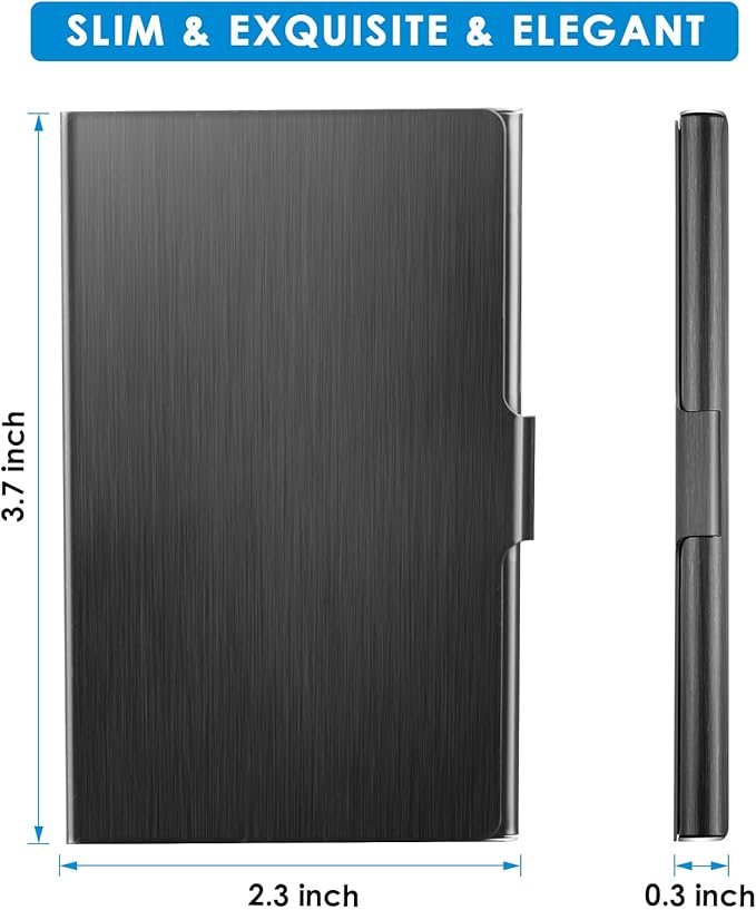 MaxGear Metal Business Card Holder for Men & Women, Professional Stainless Steel Card Case for Business Cards, Slim Purse Name Card Holders with Interior Lining, Buckle Style Shut, Black