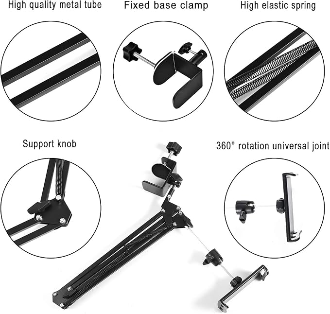 SAMHOUSING Tablet Stand for Bed,360 Degree Rotating Bed Tablet Mount Holder Stand with Aluminum Arm for iPad,iPhoneXS,N-Switch, Amazon Kindle Fire,or Other 4.7~12.9 inch-Screen Devices