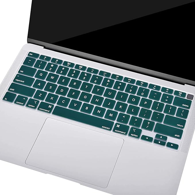 MOSISO Keyboard Cover Compatible with MacBook Air 13 inch 2022 2021 2020 Release A2337 M1 A2179 Retina Display with Touch ID Backlit Magic Keyboard, Waterproof Protective Silicone Skin, Deep Teal