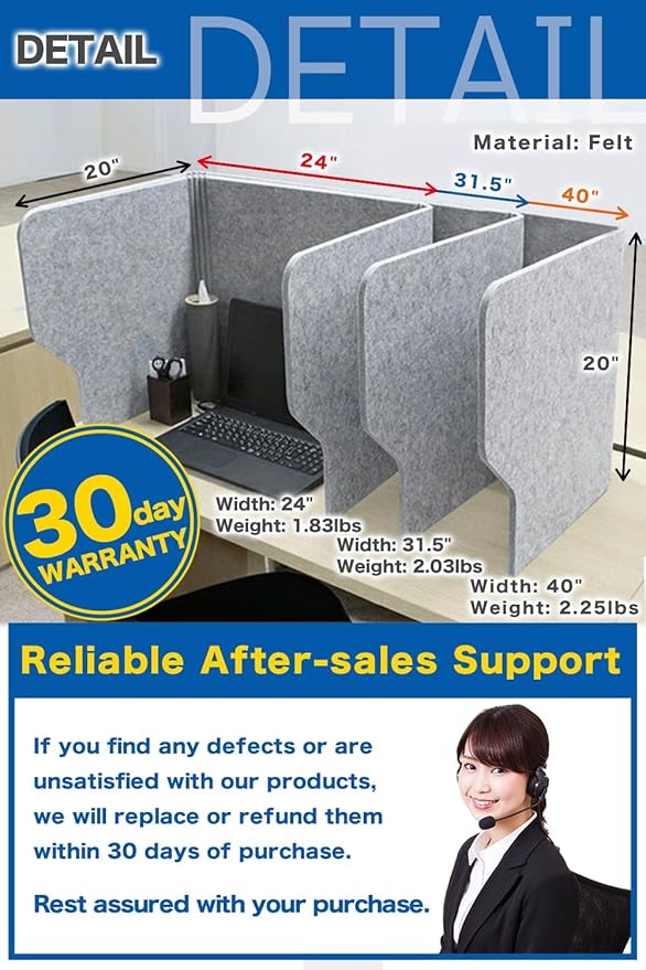 Desk Partition Desk Privacy Panel Desk Divider, Reduce Noise and Visual Distractions, Sound Absorbing Proof for Home Office Classroom Remote Learning Sound Dampening (Width: 31.5")