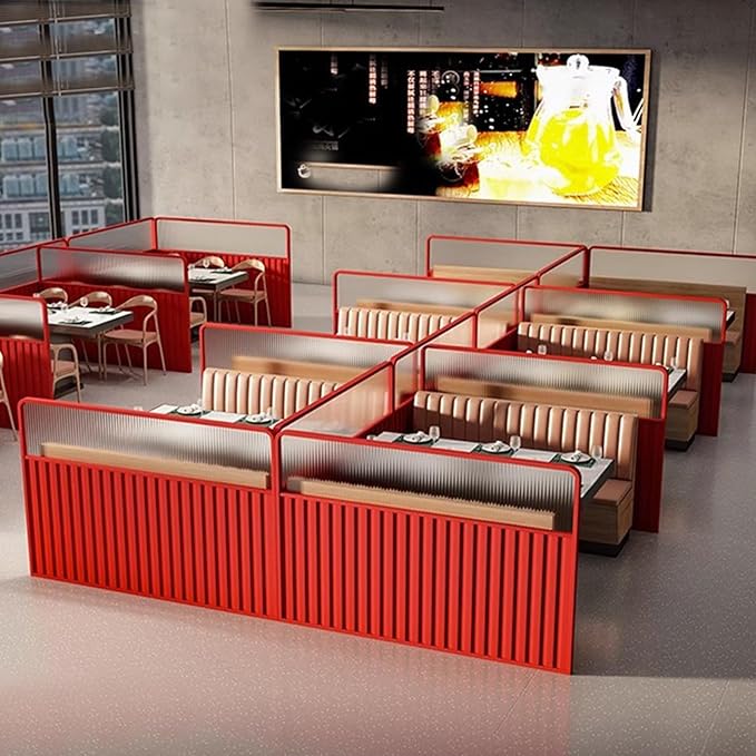 Striped Tempered Glass Dividers for Dining Areas, Metal Hotel Bar Countertop Low Fence Divider, Restaurant Booth Office Privacy Screen Panel Partition