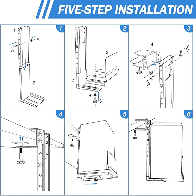 Adjustable Clamp Mount On Desk for PC Tower - No Drilling, Height Adjustable from 13.2" to 21.6", Width Adjustable from 5.5" to 9.8", Heavy Duty Under Desk Computer Case CPU Holder, White