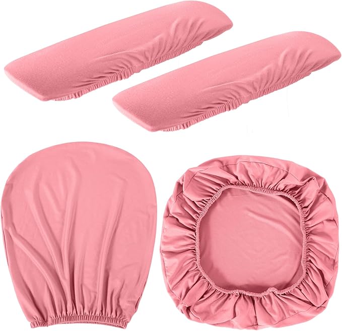Tallew 4 Pcs Office Chair Covers Set Computer Universal Protective Stretchable Chair Seat Covers Desk Armrest Cover Pads Office Cushion Backrest for Rotating(Regular,Watermelon Pink)