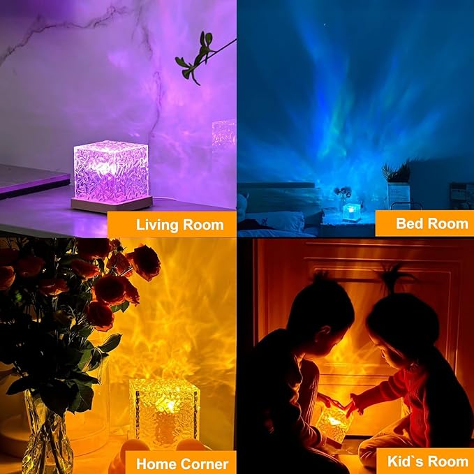 Northern Lights Ocean Wave Projector Light, Galaxy Light Projector, 16 Colors Gradual Rotating Flame Water Ripple Ambient Night Light Non-Wood for Bedroom, Room Decor, Kids Room (Plug-in)