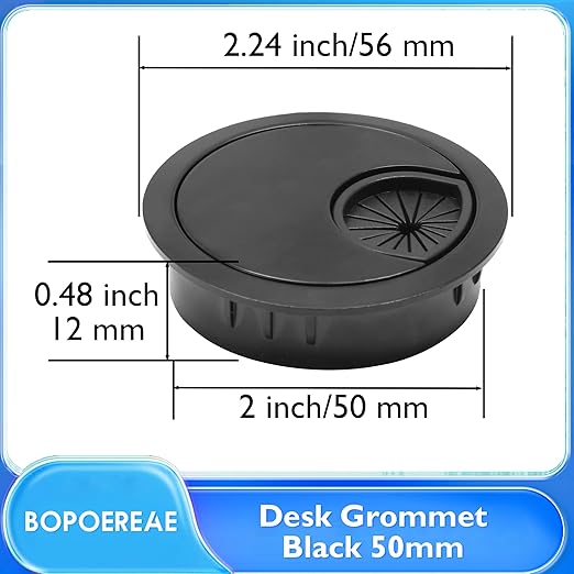 Desk Grommet 2" (50 mm), Desk Cord Hole Cover, Cable Grommet Metal Zinc Alloy Materilal, Desk Hole Grommet for Office and Home Table Cable, Detachable Cable Cord Organizer (Flat Black 2 Pcs)