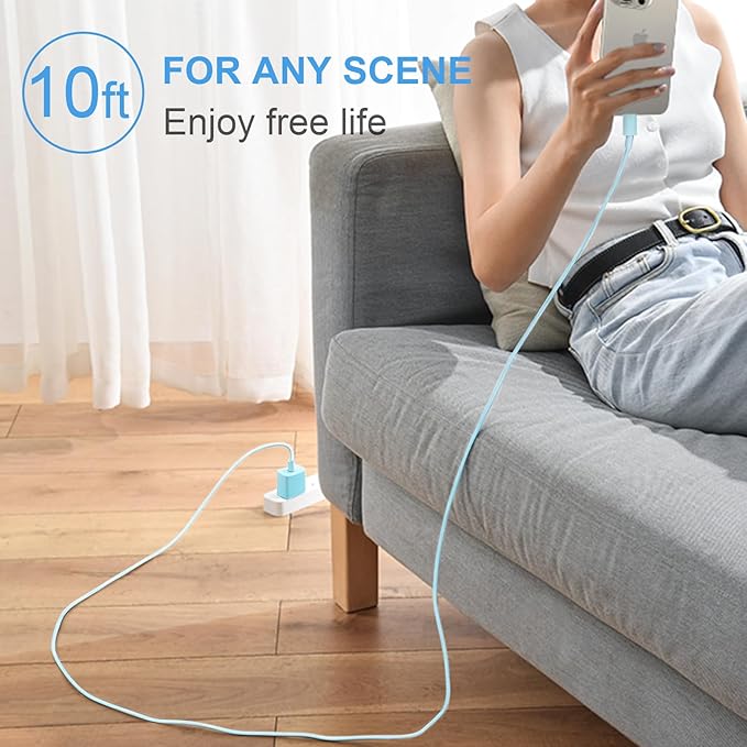iPhone 17 16 15 Charger Fast Charging 3+3Pack 20W USB C Wall Charger with 10FT Fast Charging Cable Compatible with iPhone 17/17 Air/17 Pro/17 Pro Max/iPhone 16/15 Series, iPad Pro/AirPods -Blue