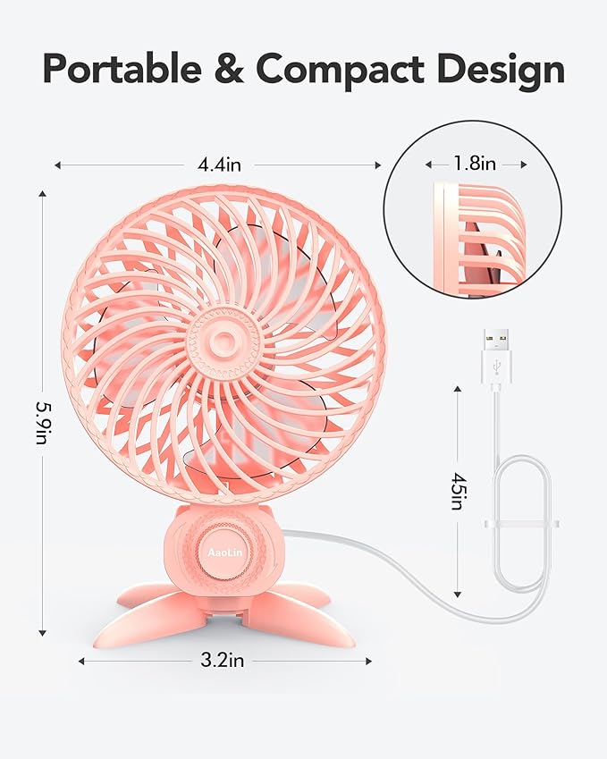 AaoLin USB Small Fan, Desk Fans with CVT Variable Speeds, Strong Cooling Airflow, Quiet Portable, Desktop Mini Personal Fan for Room, Home,Office, Bedroom-USB Powered