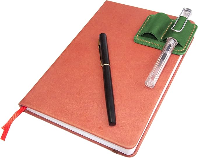Handmade Leather Pen Holder Clip Notebook Pen Loop Stylish, notebook pen pencil holder clip and Practical Pen Organizer (Dark Green)