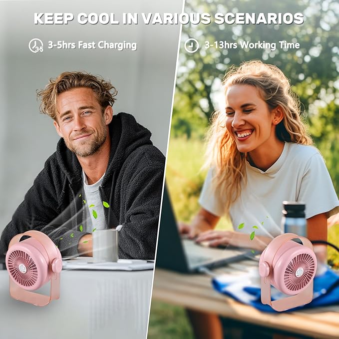 VAVOFO Desk Fan, Small Quiet LED Display Portable USB Fan, 180°Tilt, 100 Speeds, 5 Modes, Rechargeable 3600mAh Battery Operated Table Fans For Office, Bedroom, Outdoor(PINK)