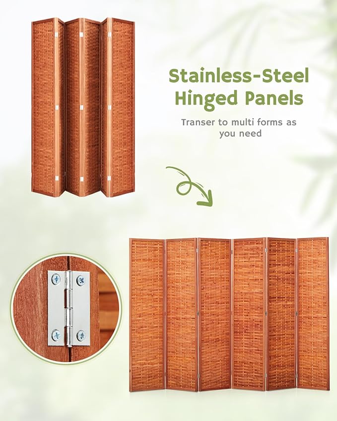 JOSTYLE 6ft Folding Privacy Screens 6-Panel Freestanding Room Dividers, Reddish Brown, 70.9" H x 119" W