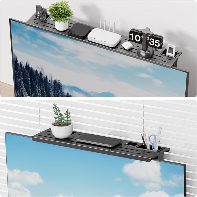 CABTE Adjustable Steel TV Top Shelf, Floating TV Stand, Universal Monitor Shelf for Soundbar, Game Console, Cable Box, Router Shelves (34.65 x 4.33 inch)