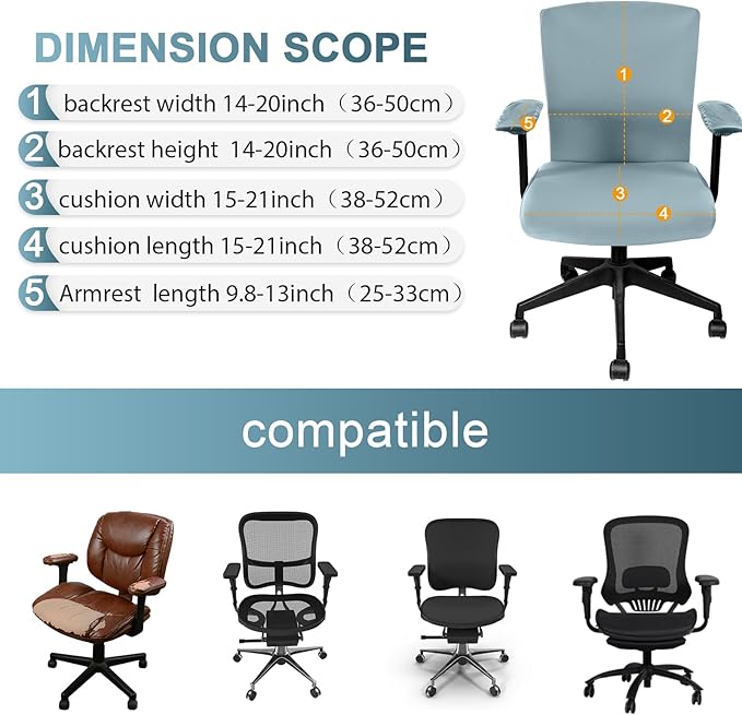 Tallew 4 Pcs Office Chair Covers Set Computer Universal Protective Stretchable Chair Seat Covers Desk Armrest Cover Pads Office Cushion Backrest for Rotating(Regular,Smoke Gray)