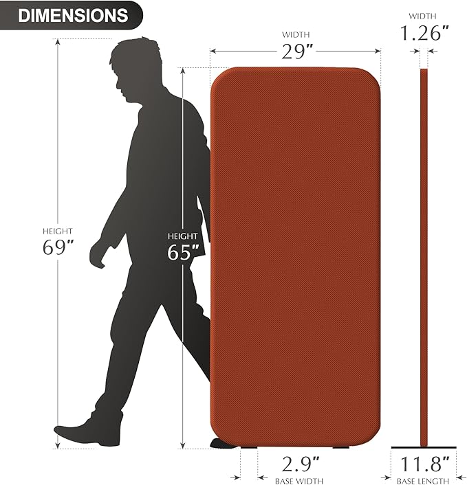 DECOLAB Standing Room Divider, Portable Privacy Wall Partition for Studio Apartment, Living Room, Bedroom, Workspace, Scratch Resistance, 29”x65”, Sunrise