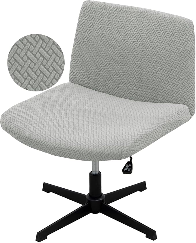 Vanity Chair Cover Criss Cross Chair Cover Elastic Armless Chair Slipcover Armless Chair Covers Office Chair Covers (Light Grey,Just The Cover,No Chair)