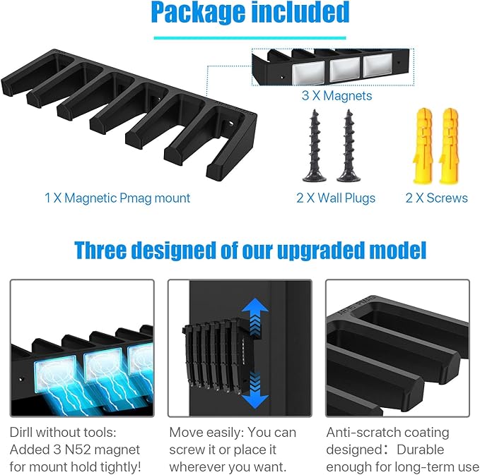 RUSFOL Solid ABS 6X Standard PMAG Wall Mount, Mag Holder, Home Magazine Storage Rack