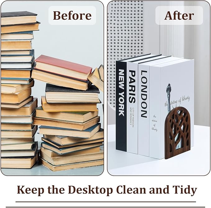 2 Pieces Wood Tree Book Ends for Shelves, Non-Skid Bookends Large Heavy Duty Bookend Book Holders for Heavy Books Decorative Book Accessories to Hold Books Firmly on Bookshelf