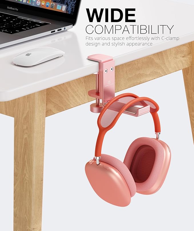 Foldable Headphone Stand and Hook โ Aluminum Headset Holder Clamp Mount Under Desk, Universal Fit for Gaming Headphones, Space-Saving Hanger Organizer