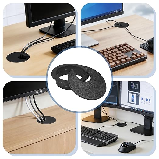 4 Pcs Desk Grommet Black Desk Hole Cover ABS Plastic Desks Hole Grommet with U-Shaped Cable Hole for Office Home School Computer Countertop to Organize Cables Wires and Cords