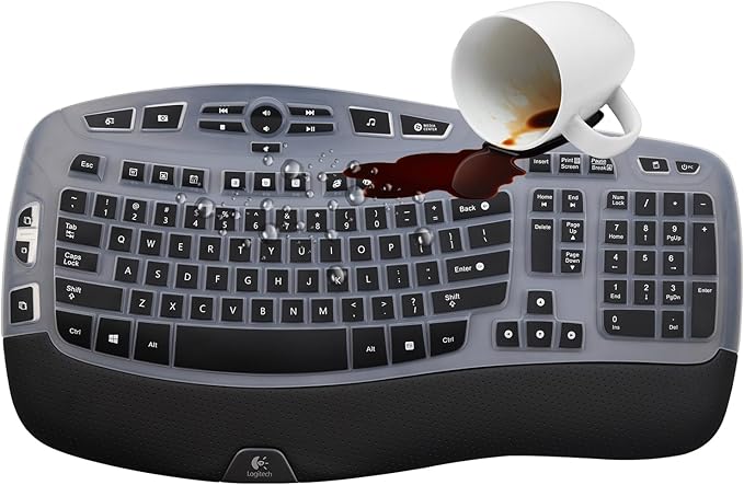 Keyboard Cover for Logitech K350 MK570 MK550 Wireless Wave Keyboard, Logitech MK570 MK550 Ergonomic Wave Keyboard, Ultra Thin Silicone Keyboard Skin, K350 K570 K550 Protective Accessories -Black
