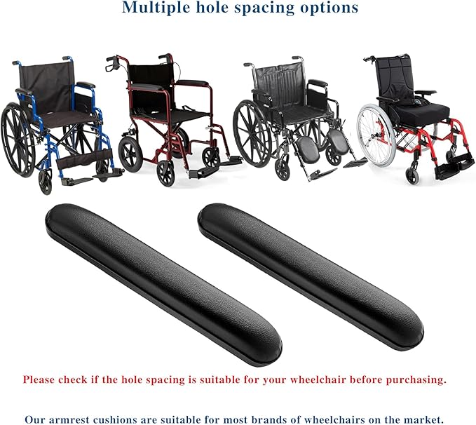 HMZ Full Length Padded Armrest Black 13-7/8" Long Wheelchair and Transport Chair arm Cushions, Black (1 Pair) Compatible with All Brands(13-7/8")
