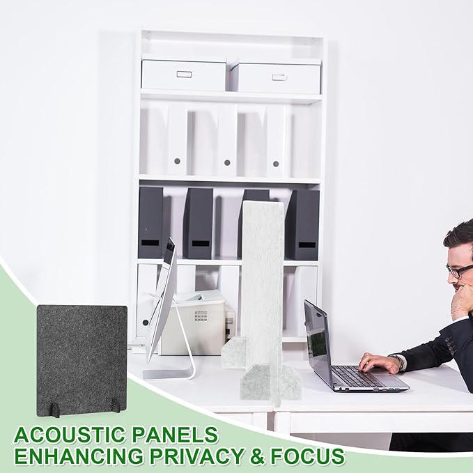 PATIKIL Desk Dividers 24" x 24", 4 Pack Desk Privacy Panel Freestanding Noise Reducing Partition Acoustic Panel with 4Pcs Support Feet for Testing Office Home Library, Dark Gray Style C