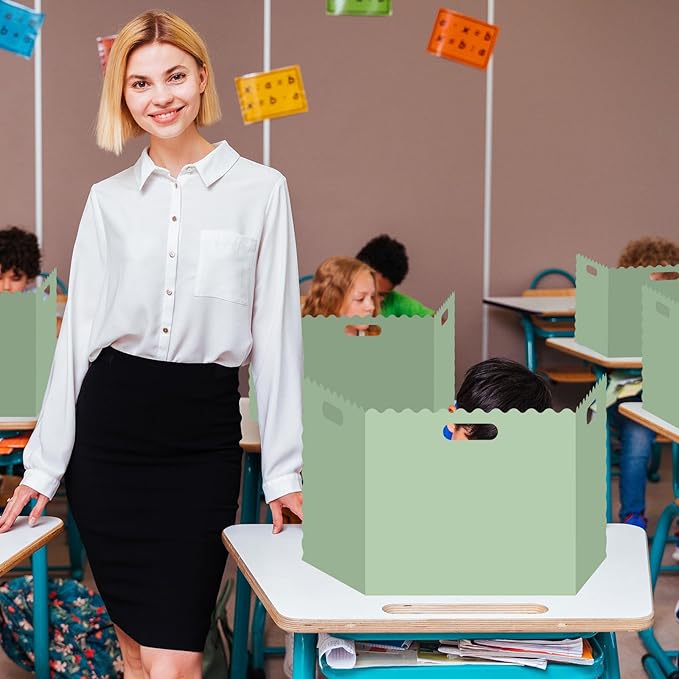 FYSUIMU 24Pcs Student Desk Privacy Boards Sage Green Classroom Desk Divider Shield Privacy Panel Folders Screen Partition for School Teacher Student Test Supplies