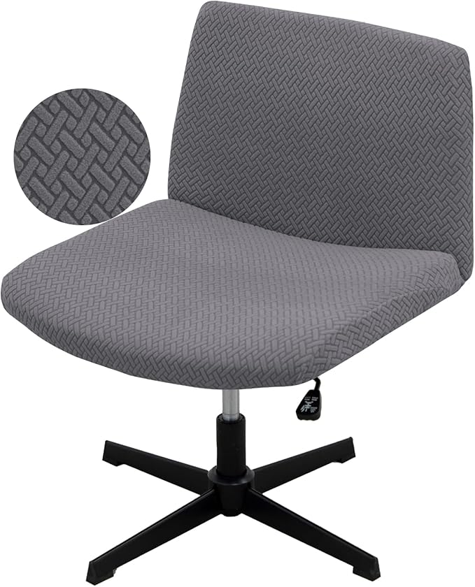 Vanity Chair Cover Criss Cross Chair Cover Elastic Armless Chair Slipcover Armless Chair Covers Office Chair Covers (Grey,Just The Cover,No Chair)