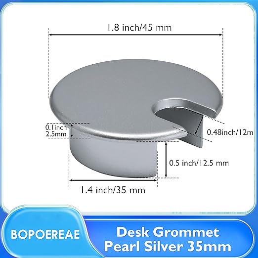 Desk Grommet 1-3/8" (35 mm), Desk Cord Hole Cover, Cable Grommet Metal Zinc Alloy Materilal, Desk Hole Grommet for Office and Home Table Cable, Detachable Cable Cord Organizer (Matte Silver 1 Pcs)