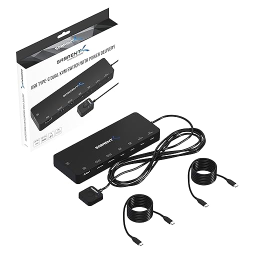 SABRENT KVM Switch, USB-C, 1 PC to 2-Displays with 60 Watt Power Delivery (USB-CKDH)