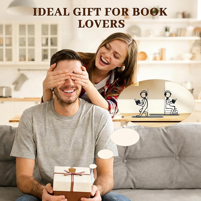Creative Readers Decorative Bookends, Metal Book Ends for Shelves, Modern Music Lover Style Non-Skid Book Ends for Home Office Decor, Ideal Gift for Book Lovers, 1 Pair, Black