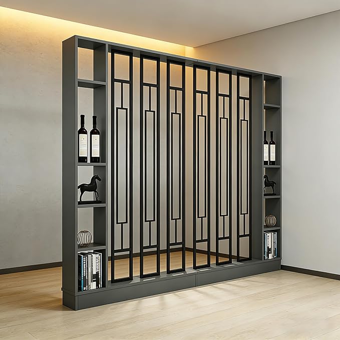 Room Divider with Shelves, Entrance Hall Partition Screen Column Floor to Ceiling - Freestanding Room Divider with Storage Shelf (C Gray + Black+C Gray + Black, 47.2in / 120cm+47.2in / 120cm)