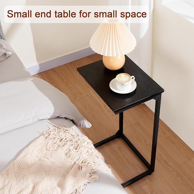 AMHANCIBLE C Shaped End Tables Set of 2, Couch Side Tables that Slide Under, TV Trays for Living Room, Bedroom, Small Space, Sofa, Black HET02BBK