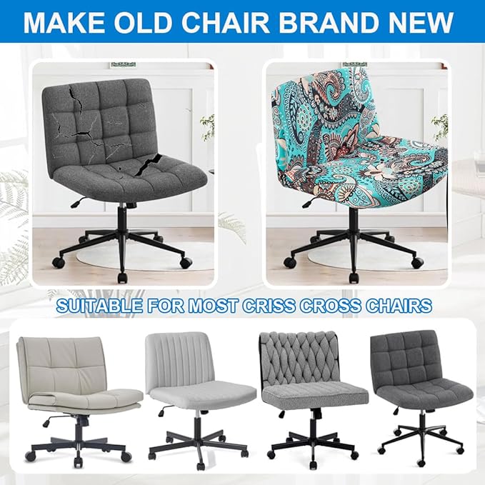 Levoberg Armless Criss Cross Office Desk Chair Cover Slipcovers Printed Vanity Desk Chair Covers Armless Cross Legged Wide Chair Covers Accent Mid Back Wide Swivel Task Chair Protector #2