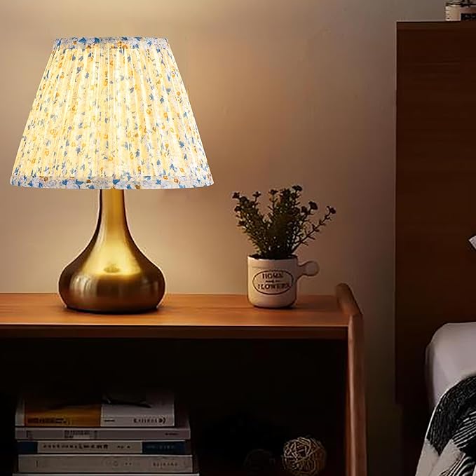 GOSO Set of 2 Small Pleated Floral Lamp Shades-5 * 9 * 6.4 IN (Spider) for Table Lamps Wall Lamps Bell Lampshades Natural Fabric Lamp Shade Replacement-No Assembly Required, Art Deco Barrel Shade