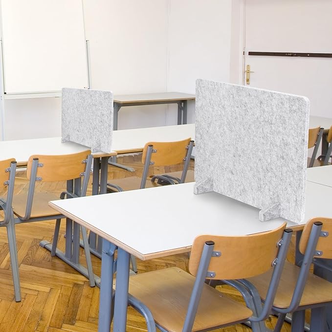 DOLLAR BOSS 2PCS Acoustic Desk Dividers 24" x 20", Soundproof Freestanding Privacy Panels for Table, Noise Reducing Desktop Partition for Office, Home, Classroom with 20 Pushpins,Light Grey