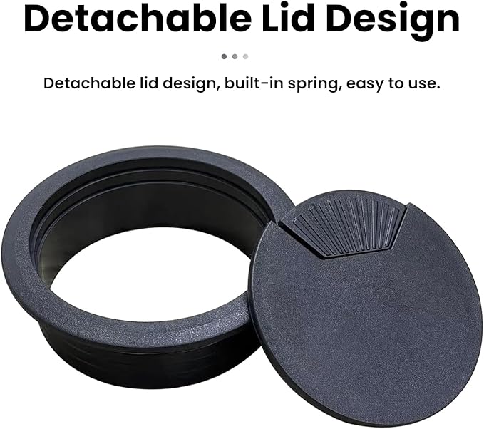 2 Pack 2 Inch Desk Grommet, Black Sturdy ABS Plastic Table Cable Hole Cover, Detachable Wire Cord Grommet for Home Office Desk Cable Management
