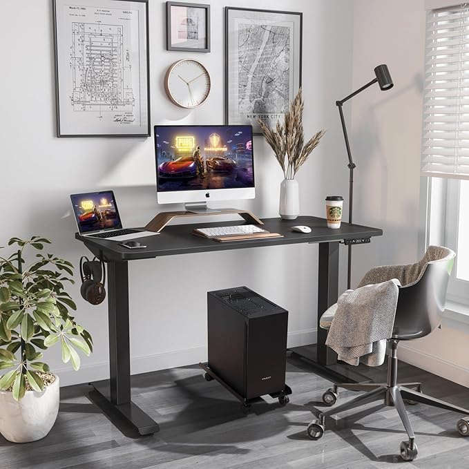 Mobile PC Stand, Adjustable Metal Computer Tower Stand, PC Floor Stand with 4 Locking Caster Wheels, PC Tower Stand, CPU Holder, PC Cart PC Riser Fits Most PC for Gaming Office Desk