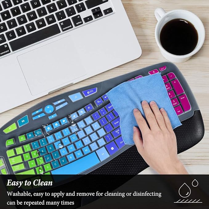 Keyboard Cover for Logitech K350 MK550 MK570 Wireless Wave Keyboard,Logitech K350 Ergonomic Keyboard Accessories, Ultra Thin Silicone Keyboard Cover-Rainbow