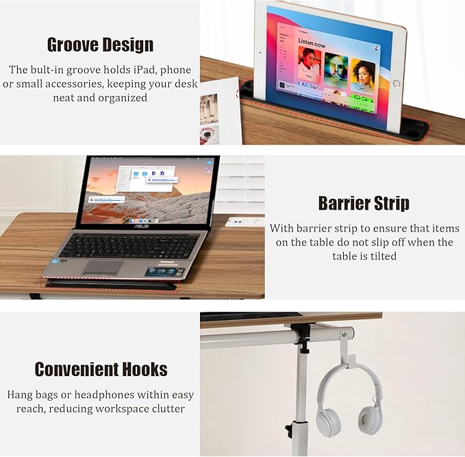 SIDUCAL Standing Desk Height Adjustable with Tiltable Tabletop, Vintage Oak