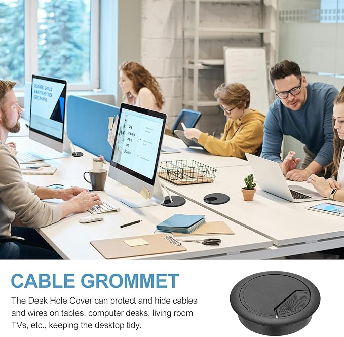 PATIKIL Desk Grommet 2.4", 4 Pcs Plastic Desk Hole Cover Cable Grommet Cord Hole Cover Table Wire Organizer for Home Office Wires Cables Through The Countertop, Black