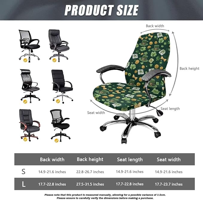 Talayituse Shamrock Hat Letter Coin Print Office Chair Covers, Stretch Computer Chair Cover Universal Boss Chairs Covers Modern Simplism Style High Back Chairs Slipcover St Patrick's Day Decor, Large