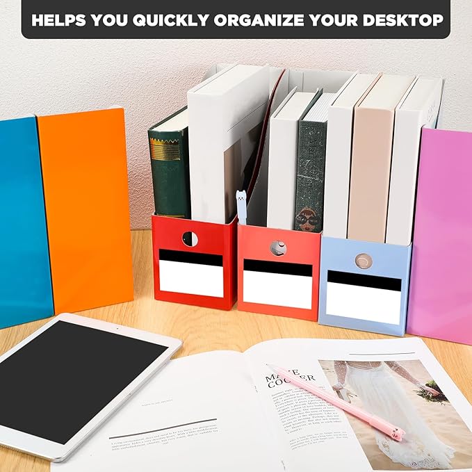 Jutom 32 Pcs Magazine File Holder Set Including Colored Foldable Desk File Holder Organizer White Label Stickers Cat Pen Cardboard Magazine Storage Box for Document School Office(Solid,Classic)