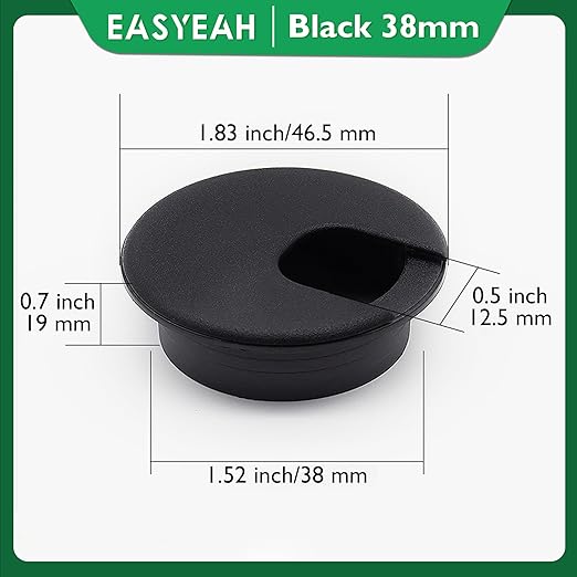 EASYEAH 5 Pcs Desk Grommet 1-1/2" / 38 mm, Desk Cord Hole Cover, Cable Grommet ABS Plastic, Desk Hole Grommet for Home & Office Pc, Detachable Cable Cord Organizer-Black