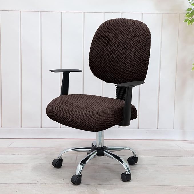 MIFXIN Computer Office Chair Cover Stretch Elastic Slipcover 2 Piece Stretchy Jacquard Washable Computer Chair Covers Furniture Protector for Office Home, NO Chair Only Covers (Coffee)