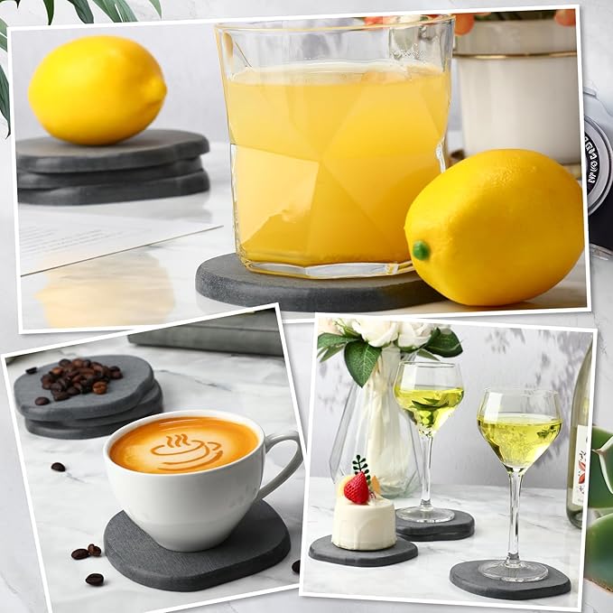 Diatomaceous Earth Coasters Set of 4,Cool Absorbent Quick-Dry Drink Coasters for Desks, Cute Modern Stone Design with Stylish Grey Aesthetic (4, Grey)